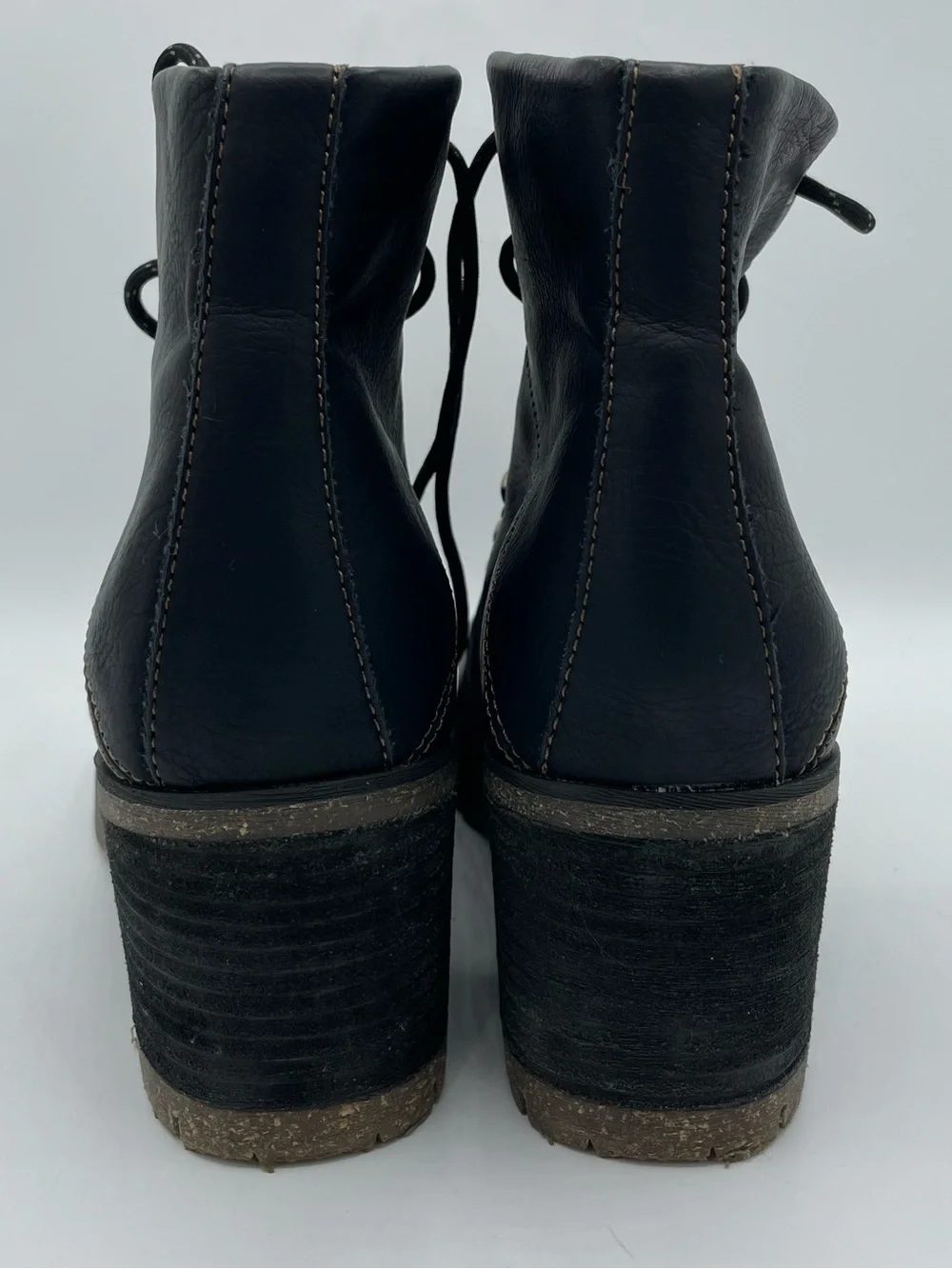 Korks by Kork-Ease Erica Black Lace-Up Hiker Combat Lug Heel Ankle Boots.